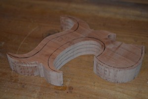Back side of the handle, showing all of the chamfer lines.