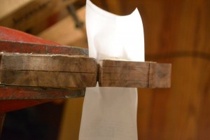 End view of lamb's tongue after being roughed out.  The paper behind it is for contrast.  