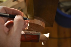 Mark the mortise on the front of the handle.