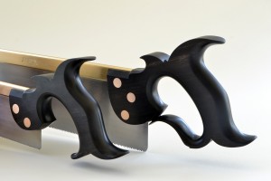 Ten inch dovetail and twelve inch carcase saw, matched set in Gabon ebony and bronze backs and bolts. 