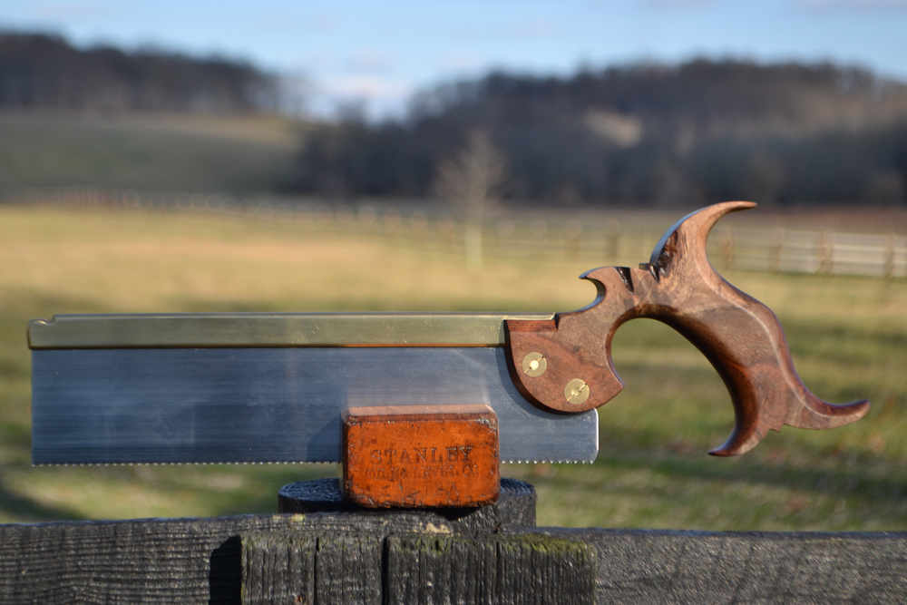 Rear view of 10 inch dovetail saw in desert ironwood