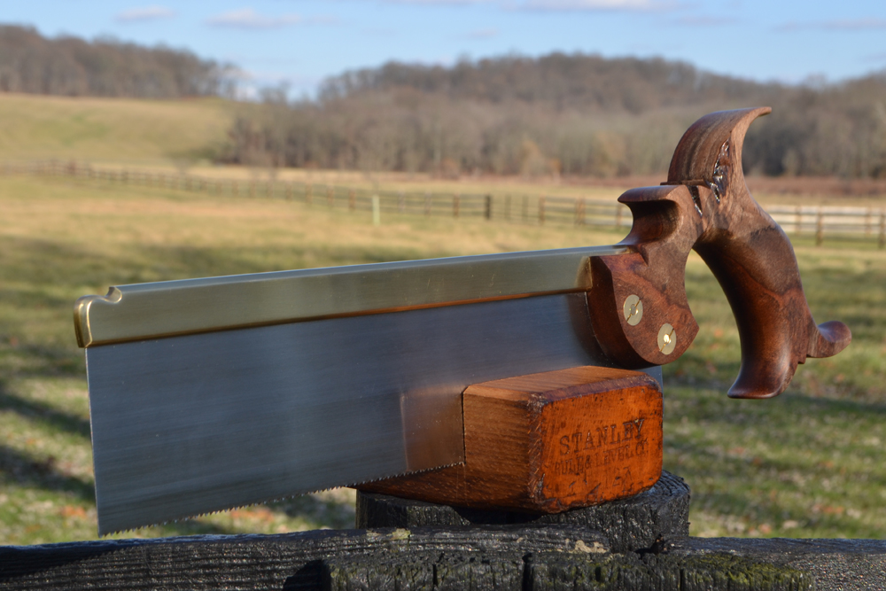 Closeup of 10 inch dovetail saw handle in desert ironwood