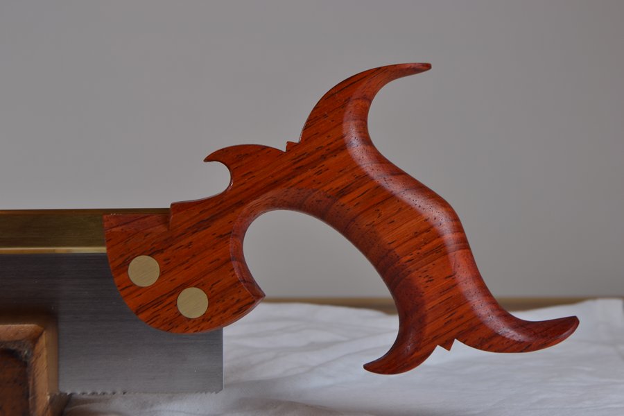 Close-up of handle on 10 inch dovetail saw in padauk