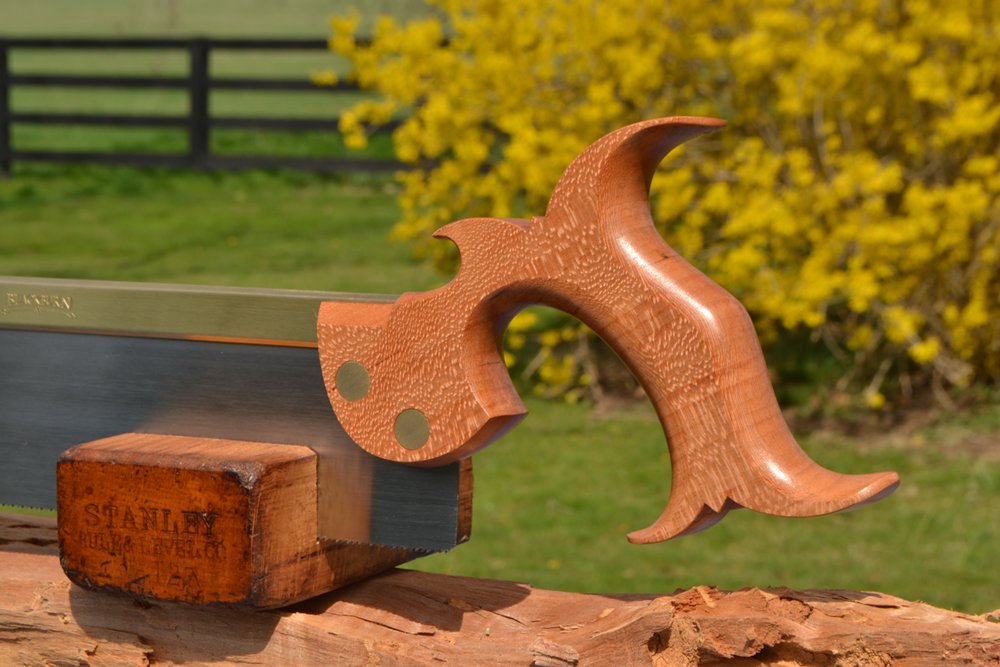 Close-up of 10 inch dovetail saw handle in quartersawn cherry