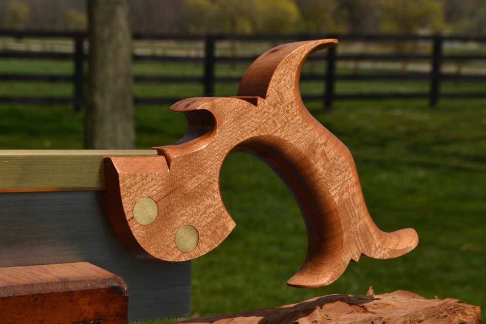 Close-up of 10 inch dovetail saw handle in quartersawn cherry