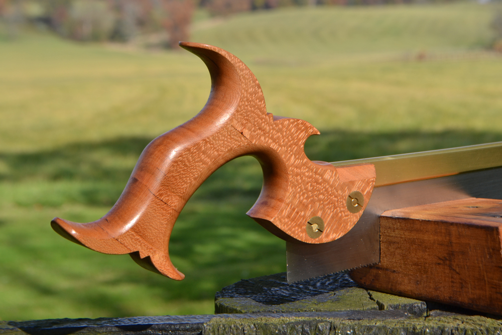 Close-up of 9 inch dovetail saw handle in quartersawn cherry