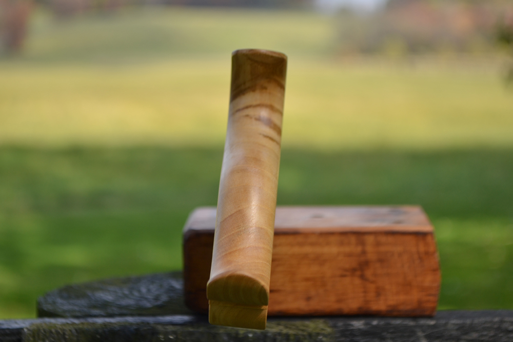 Close-up of 9 inch dovetail saw handle in quartersawn elm
