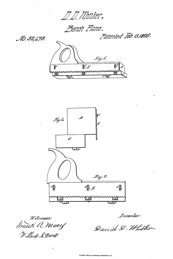 Rebate saw-plane, Whitker patent number 52478 drawings