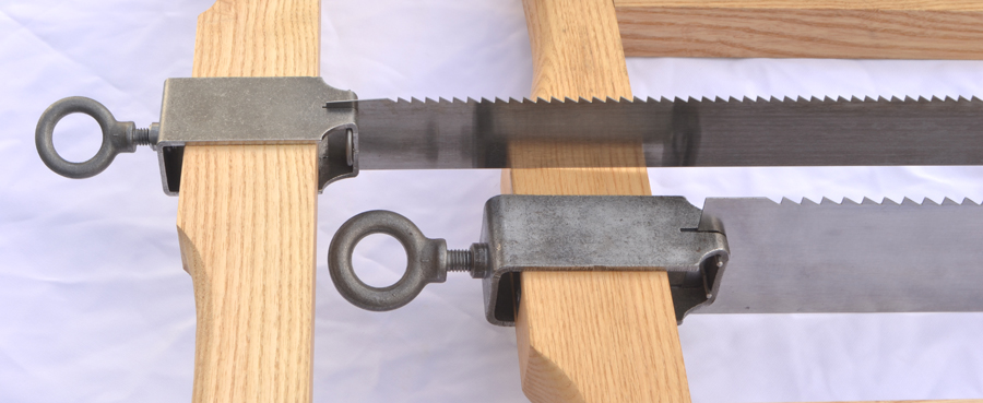 Completed Roubo frame saws, small and large, closeup