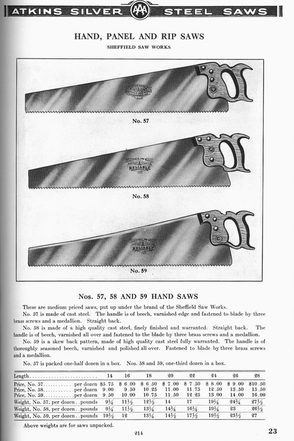 Sheffield Saw Works No. 59 26" 9 ppi cross-cut saw