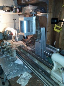 Column in place, with milling head and vise attached.