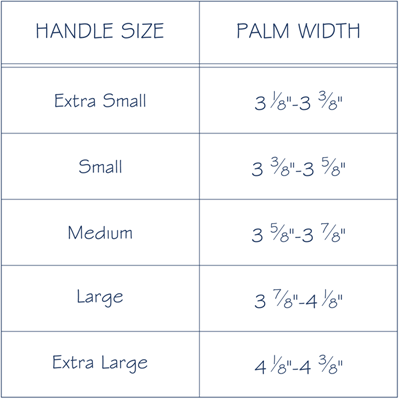 Handle sizing table
